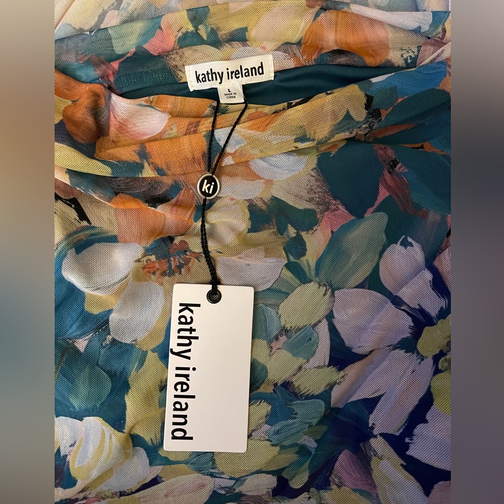 NWT Kathy Ireland Floral Cowl Neck Sleeveless Top - Vibrant Colors" - Picture 4 of 4